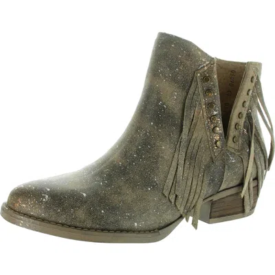 Circle G Womens Fringe Leather Ankle Boots In Brown