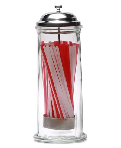 CIRCLEWARE CLEAR GLASS STRAW HOLDER WITH CHROME COLOR LID