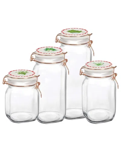 Circleware Herbs Decal Glass Canisters With Ceramic Lid, Set Of 4 In Clear