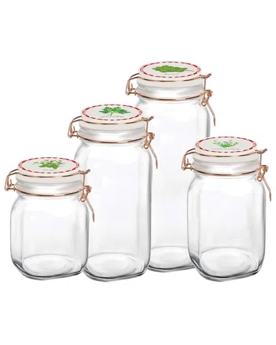 CIRCLEWARE CIRCLEWARE HERBS DECAL SET OF 4 GLASS CANISTERS WITH CERAMIC LID