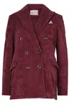 Circolo 1901 Structured Double-breasted Corduroy Jacket With Striped Pocket Square In Burgundy