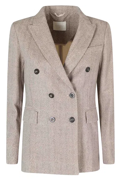 Circolo 1901 Beige Double-breasted Herringbone Flap Pocket Jacket In Pink
