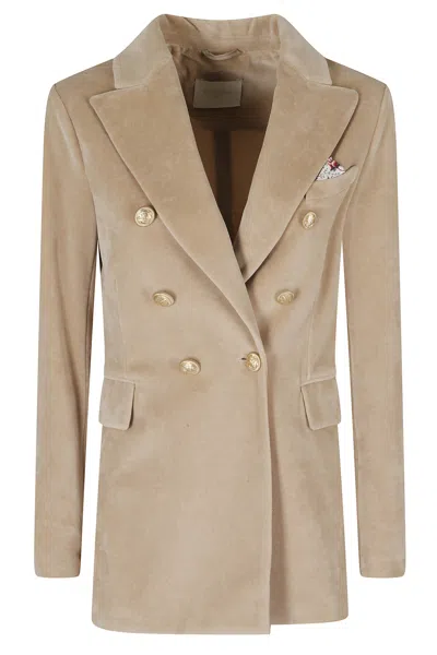 Circolo 1901 Beige Double-breasted Velvet Gold Button Jacket In Neutral