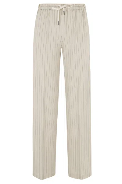Circolo 1901 Beige Pinstripe Drawstring-waist Cotton-blend Wide-leg Pants In Gray