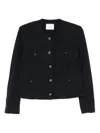 Circolo 1901 Cropped Textured Jacket With Decorative Metallic Buttons In Black