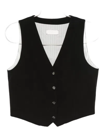 CIRCOLO 1901 BLACK SLEEVELESS KNIT VEST WITH V-NECKLINE