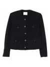 Circolo 1901 Cropped Textured Jacket With Decorative Metallic Buttons In Blue