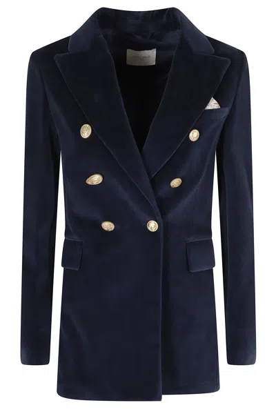 Circolo 1901 Blue Double-breasted Velvet Gold Button Jacket