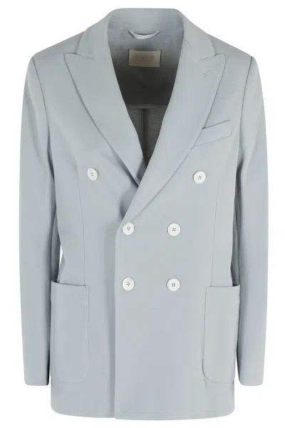 Circolo 1901 Blue Masculine Jacket Ox Honeycomb Double-breasted Cotton Blazer In White