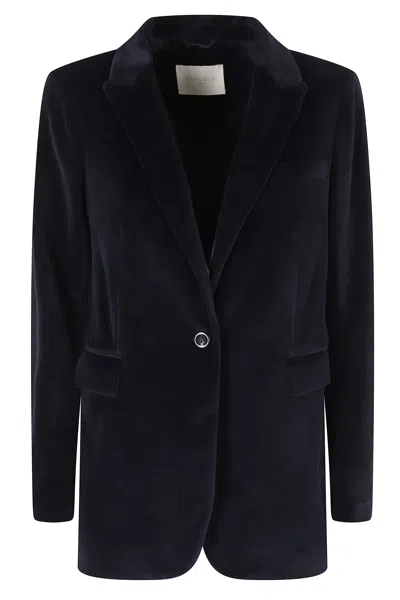 Circolo 1901 Blue Single-breasted Velvet Flap Pocket Jacket In Black