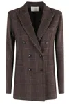 Circolo 1901 Brown Check Pattern Double-breasted Jacket In Brown