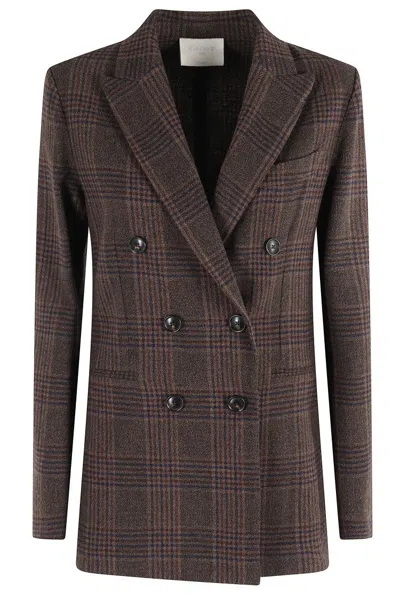 CIRCOLO 1901 BROWN CHECK PATTERN DOUBLE-BREASTED JACKET