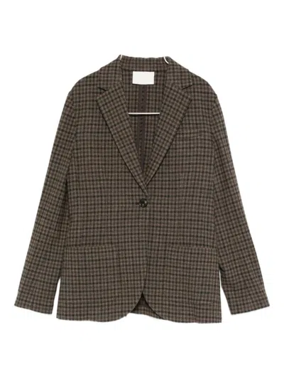CIRCOLO 1901 BROWN CHECKERED TAILORED JACKET IN WOOL-CASHMERE BLEND