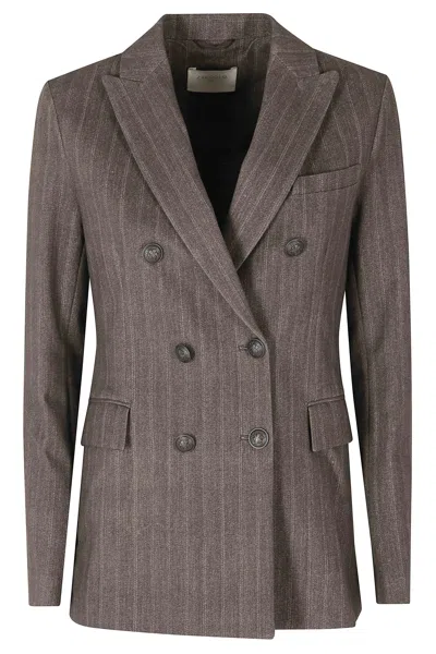 Circolo 1901 Brown Double-breasted Striped Cotton Blazer