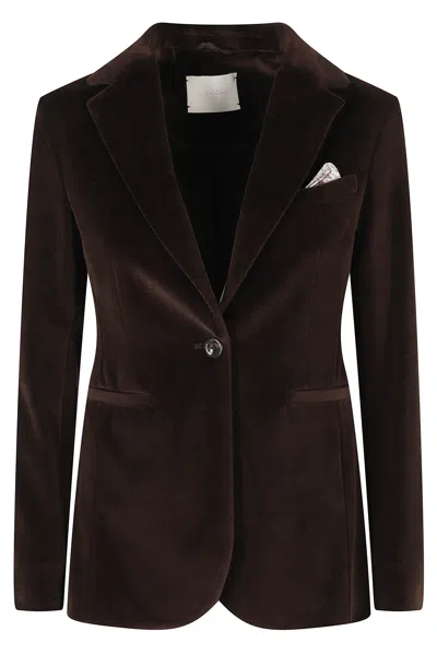 Circolo 1901 Brown Slim Single-breasted Velvet Welt Pocket Jacket In Black
