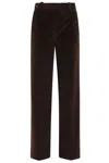 Circolo 1901 Brown Velvet Straight-leg Pants With Mid-rise Waist In Brown