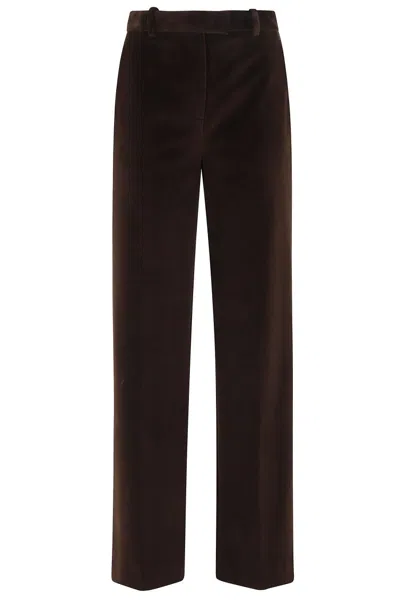 Circolo 1901 Brown Velvet Straight-leg Pants With Mid-rise Waist