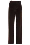 Circolo 1901 Brown Velvet Straight-leg Pants With Mid-rise Waist In Black