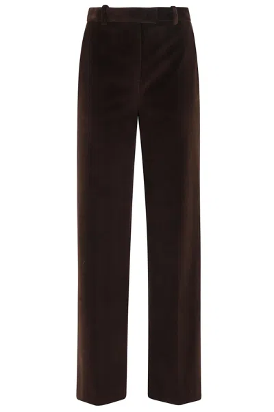 CIRCOLO 1901 CIRCOLO 1901 BROWN VELVET STRAIGHT-LEG PANTS WITH MID-RISE WAIST