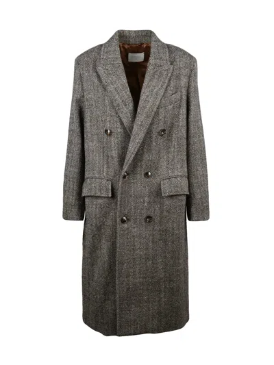 Circolo 1901 Brown Virgin Wool-blend Herringbone Coat In Gray