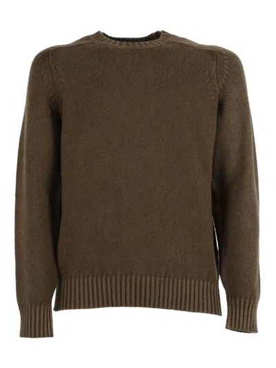 CIRCOLO 1901 BROWN WOOL SWEATER WITH HAMMER NECKLINE AND RIBBED DETAILS