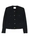 Circolo 1901 Cropped Textured Jacket With Decorative Metallic Buttons In Black