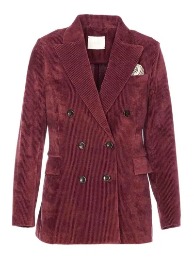 Circolo 1901 Bordeaux Velvet Double Breasted Jacket In Red