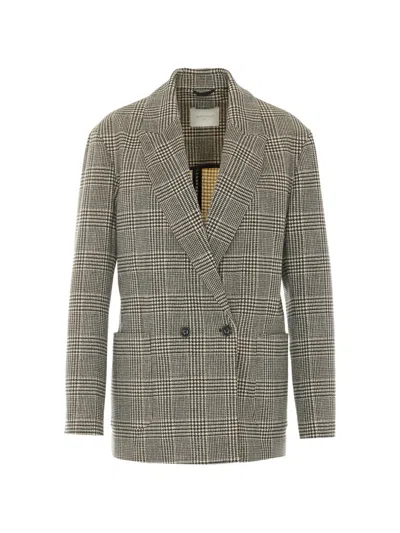 Circolo 1901 Check Motif Double-breasted Jacket In Gray