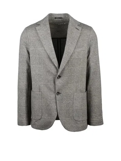 Circolo 1901 Checkered Cotton Stretch Jacket With Rounded Silhouette In Gray