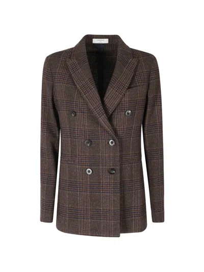 Circolo 1901 Check-pattern Double-breasted Jacket In Brown