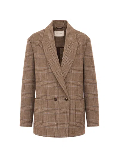 Circolo 1901 Check-pattern Double-breasted Jacket In Brown