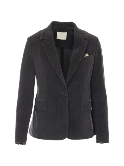 Circolo 1901 Corduroy-effect Notched-lapels Blazer In Black