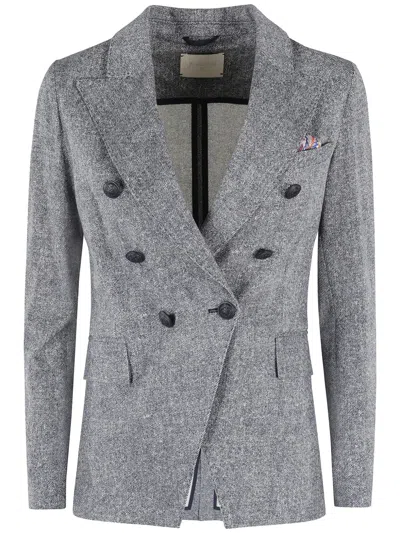 Circolo 1901 Double-breasted Cotton Jacket With American Rear Vent In Gray