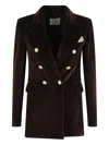 Circolo 1901 Velvet Double-breasted Jacket With Peak Lapels In Brown