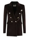 Circolo 1901 Velvet Double-breasted Jacket With Peak Lapels In Brown