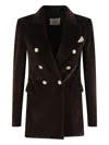 Circolo 1901 Velvet Double-breasted Jacket With Peak Lapels In Brown