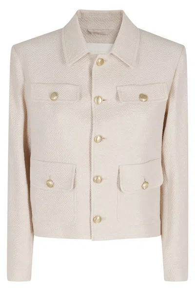 Circolo 1901 Cropped Linen Cotton Flap Jacket In Neutral