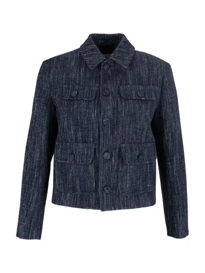 Circolo 1901 Cropped Textured Cotton Jacket In Blue