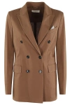 Circolo 1901 Chocolate Brown Double-breasted Floral Jacket With Dart Detailing For Women In Cacao