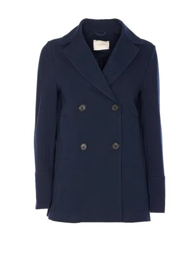 Circolo 1901 Stretch-cotton Double-breasted Coat In Black