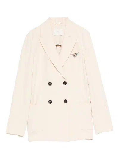 CIRCOLO 1901 DOUBLE-BREASTED BEIGE JACKET WITH NOTCH LAPELS
