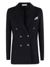 Circolo 1901 Double-breasted Wool Knit Blazer In Black