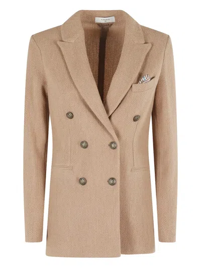 Circolo 1901 Double-breasted Wool Knit Blazer In Brown