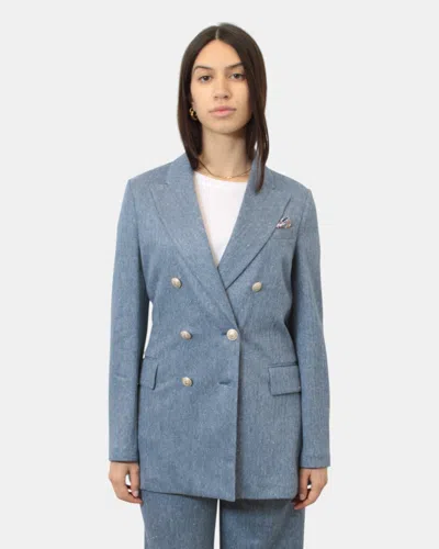 Circolo 1901 Double-breasted Blazer  In Mixed Linen And Cotton - Dark Ash In Blue