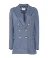 Circolo 1901 Linen And Cotton Double-breasted Jacket In Blue