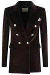 Circolo 1901 Velvet Double-breasted Jacket With Peak Lapels In Brown