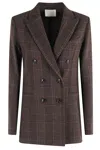 Circolo 1901 Brown Check Pattern Double-breasted Jacket In Brown