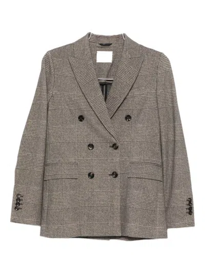 CIRCOLO 1901 DOUBLE-BREASTED CHECKERED BROWN JACKET