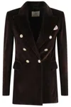 Circolo 1901 Velvet Double-breasted Jacket With Peak Lapels In Brown