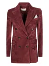 Circolo 1901 Structured Double-breasted Corduroy Jacket With Striped Pocket Square In Burgundy